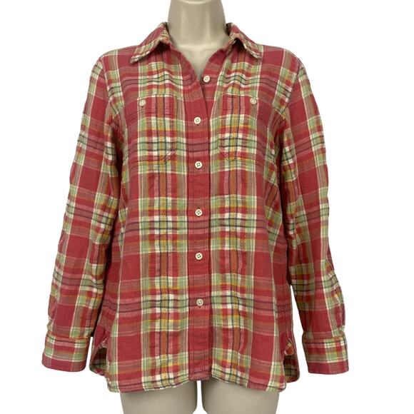 Ralph Lauren Flannel Top Women XS Pink Plaid Coastal Cowgirl Cabincore Button Up - Picture 1 of 11